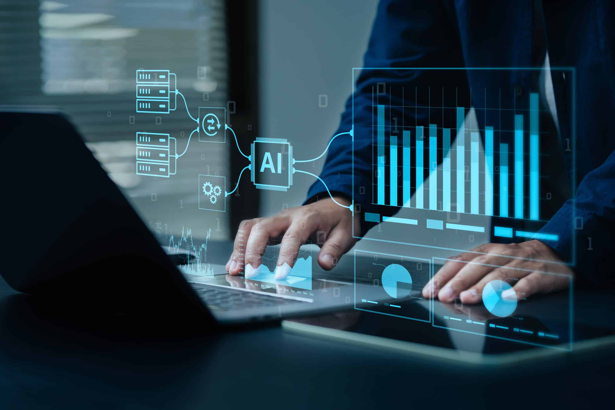 AI data analysis Business people use AI to analyze financial related data big data Complex performance measurement With modern innovative technology